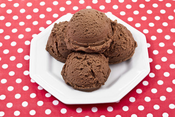 chocolate ice cream plate on a red background