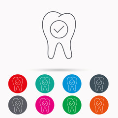Check tooth icon. Stomatology sign.