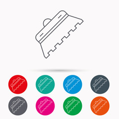 Trowel for tile icon. Spatula repair tool sign.