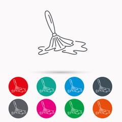 Wet cleaning icon. Clean-up floor tool sign.