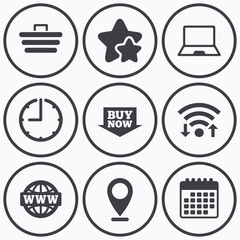 Online shopping icons. Notebook pc, cart, buy.