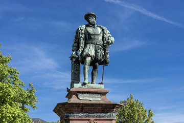 Fototapeta na wymiar Stuttgart, Germany: Statue of Christoph Duke of Wuerttemberg on Caste Square (Schlossplatz)