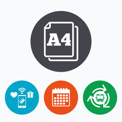 Paper size A4 standard icon. Document symbol.