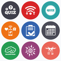 Quiz icons. Checklist and brainstorm symbols.