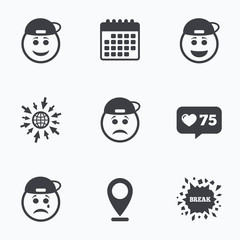Rapper smile face icons. Happy, sad, cry.