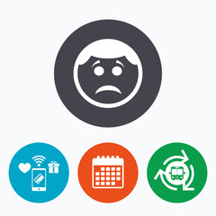 Sad face sign icon. Sadness symbol.