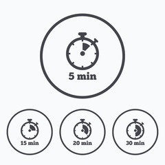 Fototapeta premium Timer icons. Five minutes stopwatch symbol.