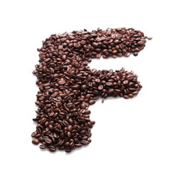 letter f, alphabet from coffee beans isolated on white background