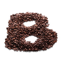 letter b, alphabet from coffee beans isolated on white background