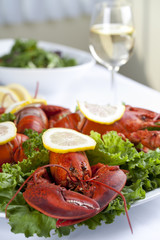lobster dish and wine