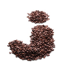 letter j, alphabet from coffee beans isolated on white background