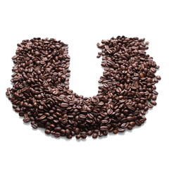 letter u, alphabet from coffee beans isolated on white background
