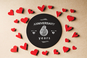 Anniversary 6 years  message with small hearts