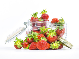 fresh whole strawberries in wooden bowl