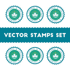 I Love Macao vector stamps set. Retro patriotic country flag badges. National flags vintage round signs.