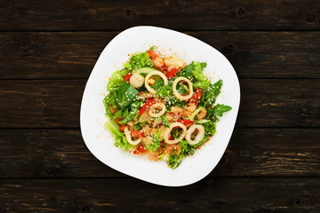 Restaurant food - seafood salad with calamari 