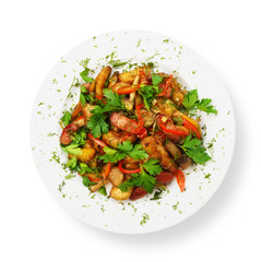 Roasted potatoes with vegetables and mushrooms