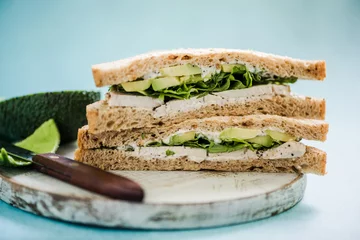 Zelfklevend Fotobehang Healthy breakfast, avocado chicken sandwich © marcin jucha