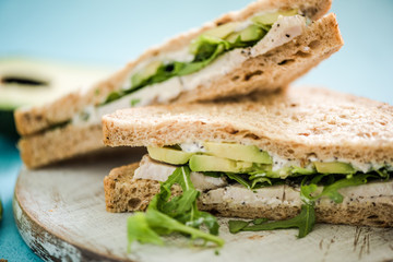 Chicken and avocado wholegrain bread sandwich