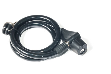 closeup of a bike lock on a white background
