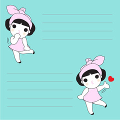 Cute Girls Character Paper Note Design illustration