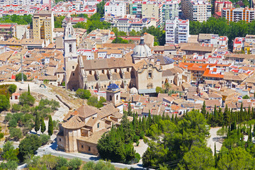 Fototapeta na wymiar Xàtiva on a summer day, eastern Spain, the province of Valencia. Aerial view on Spanish town Xàtiva from its castle.