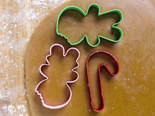 close-up shot of cookie cutter on gingerbread dough.