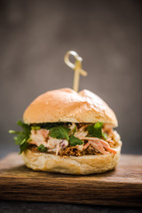 fresh pulled pork burger or bap