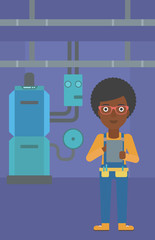 Confident builder with tablet.