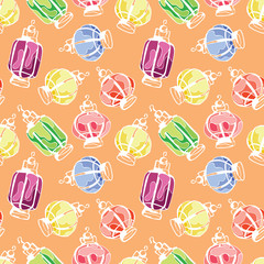 Paper Lanterns. Balloons paper lamps. Paper lanterns in different colors. Vector seamless pattern (background).