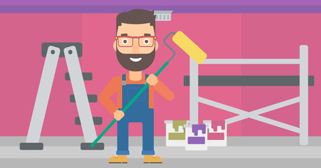 Painter with paint roller.