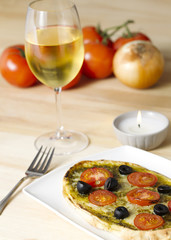 pizza with glass of wine