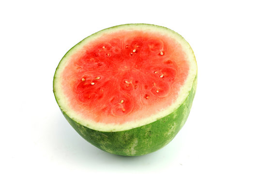 seedless watermelon cut in half on white background