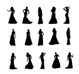 Silhouettes of women in evining gown 