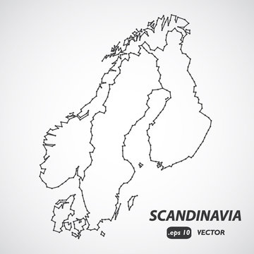 Scandinavia borders map, scandinavia map vector, Denmark, Norway, Sweden and Finland