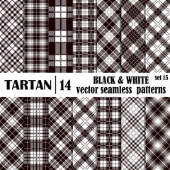 Set tartan seamless pattern in black and white colors