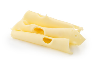 slices of cheese isolated on white background with clipping path