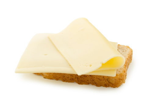 slices of cheese on bread toast isolated on white background with clipping path.