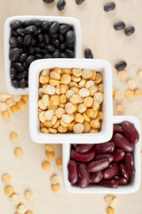 black beans, yellow split peas and red beans