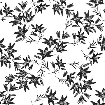Leaf background. Floral seamless texture with lily © alesikka