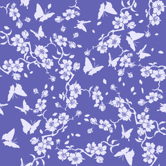Twig cherry blossoms and butterflies.. Seamless