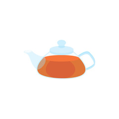 Glass teapot with green tea icon, cartoon style 