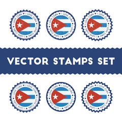 I Love Cuba vector stamps set. Retro patriotic country flag badges. National flags vintage round signs.
