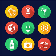 Fototapeta premium Summer Icons Flat Design Circle