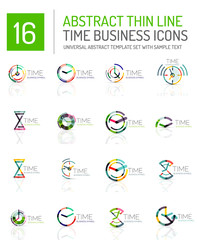 Geometric clock and time icon set