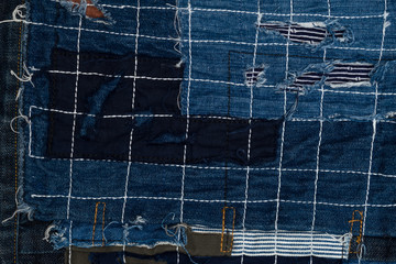 Jeans patchwork  background , denim patchwork .