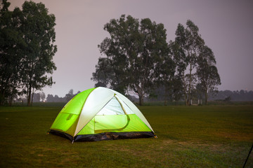 Camping tent at night