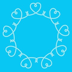 Frame made of rope hearts decorative knots