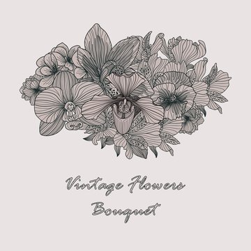 Vintage flowers composition on grey background