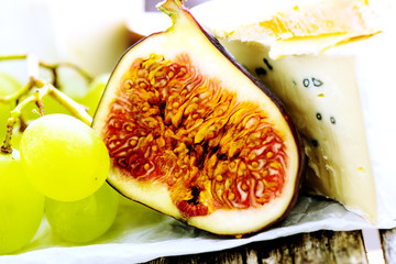 Grape, cheese and figs macro
